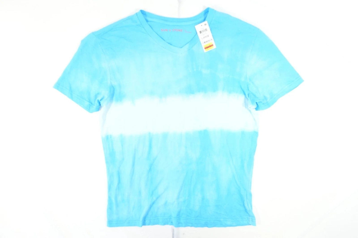 SUN STONE LIGHT BLUE TIE DYED LARGE VNECK TEE TSHIRT MENS NWT NEW Unisex