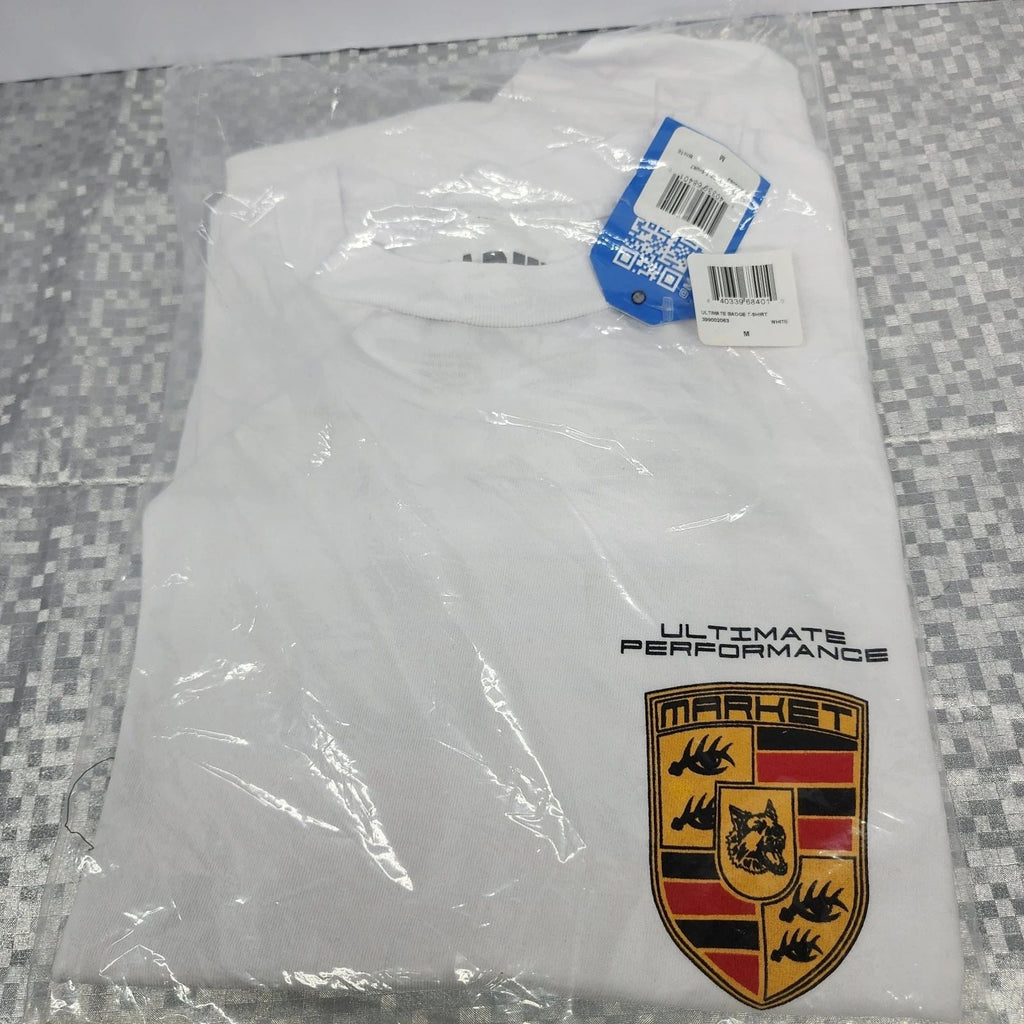 NWT MARKET T Shirt Ultimate Badge Porsche Style Tee White Medium Chinatown Unisex