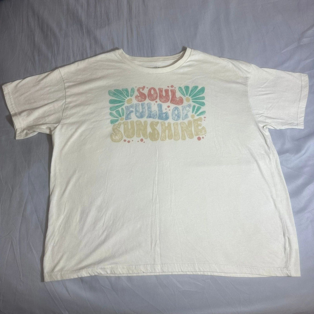 Live Outside Soul Full of Sunshine L White Cream Retro Graphic Tee Surf Unisex