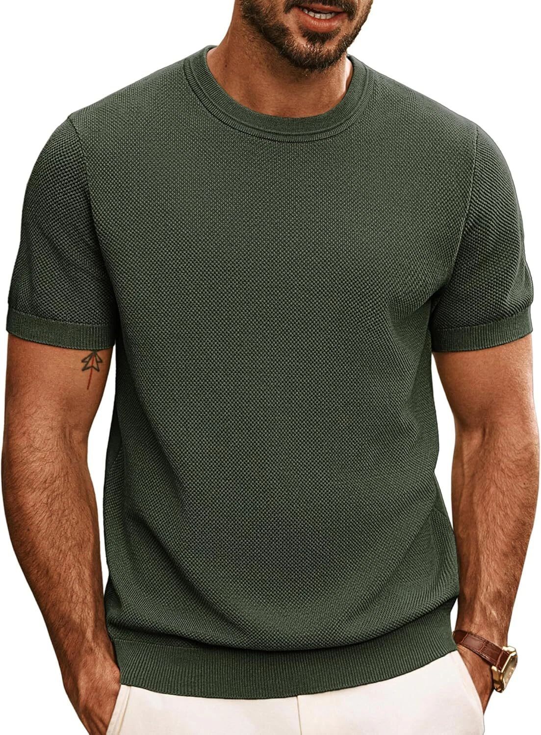 Mens Casual Crewneck Short Sleeve Soft Knit Solid Color Summer Tee Top Unisex