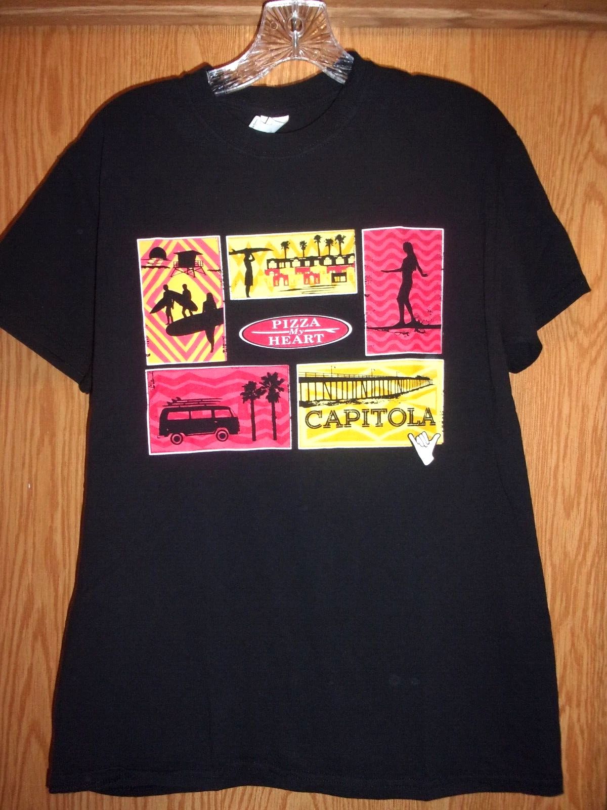 SURFING n PIZZA black M t shirt Unisex
