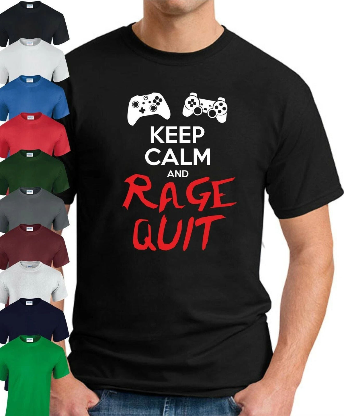 KEEP CALM AND RAGE QUIT > Gamer Gaming Slogan Novelty Geek Nerd Men's Unisex