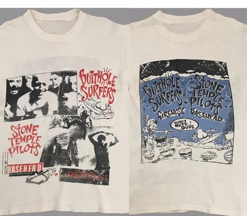 Butthole Surfers x Stone Temple Pilots Basehead 2 sided White T shirt NH27319 Unisex