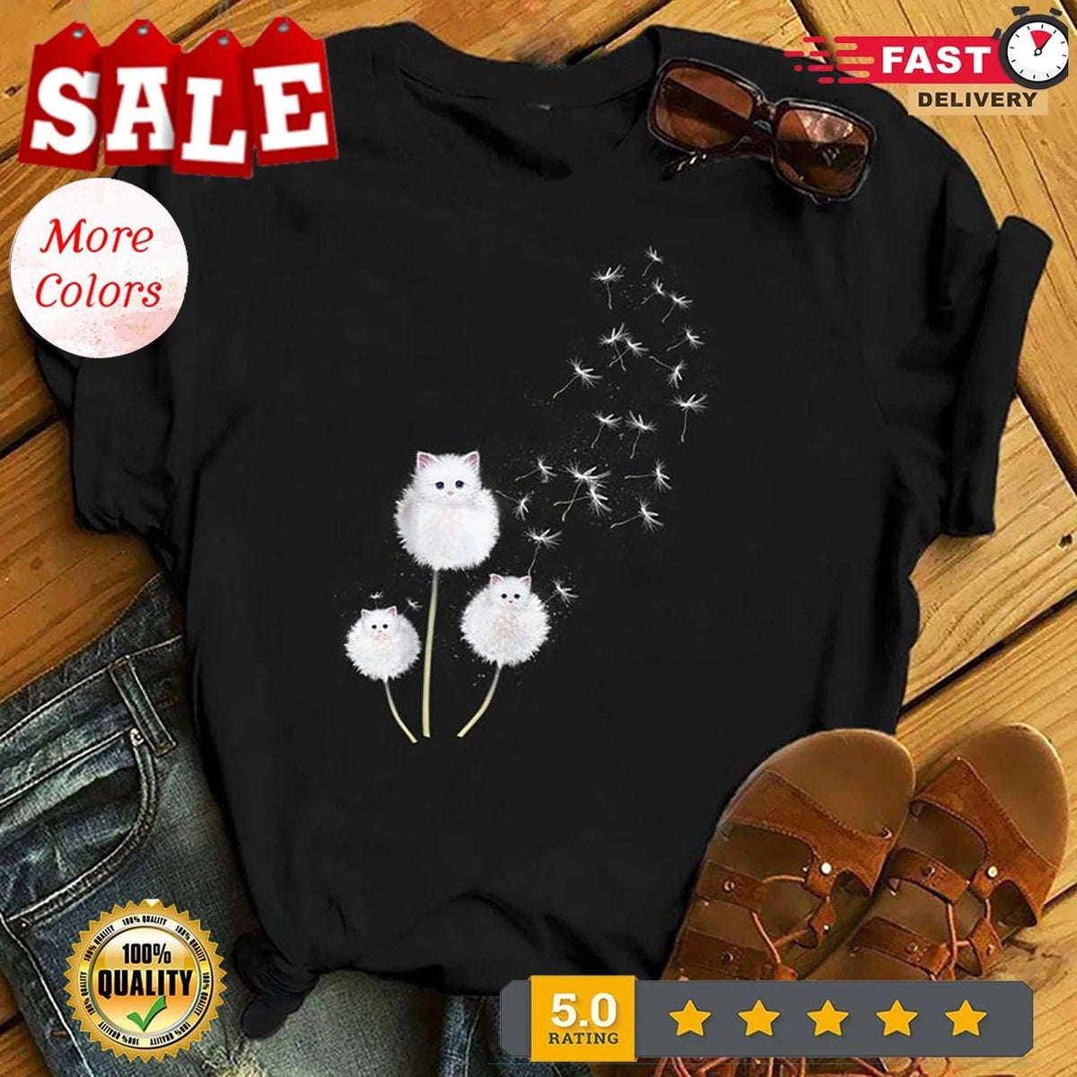 Cat Dandelion Flower T shirt Cat Lover Gift - Gift for Cat Lovers - Funny Cat... Unisex