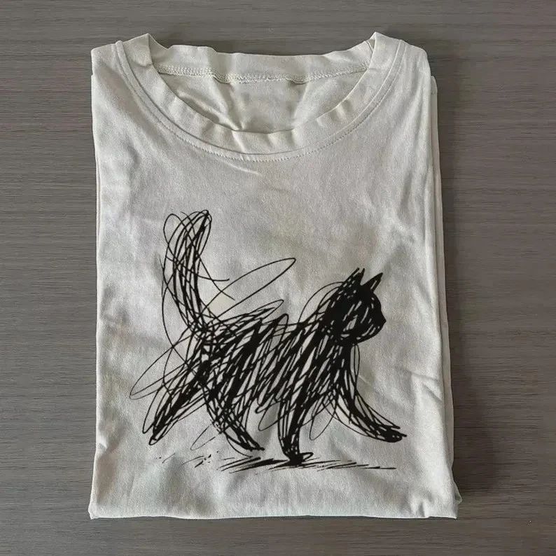 Abstract Cat Line Art Shirt | Minimalist Scribble Cat | Modern Sketch An Unisex