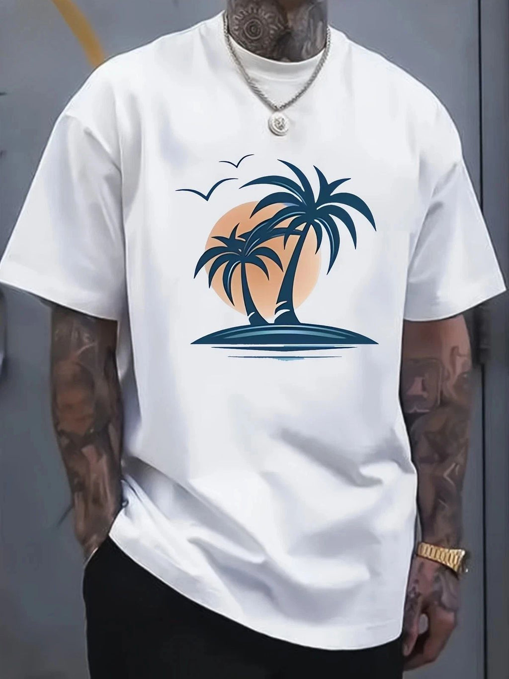 Men’s Coconut Tree Graphic Tropical Beach Summer Vacation Tee Unisex