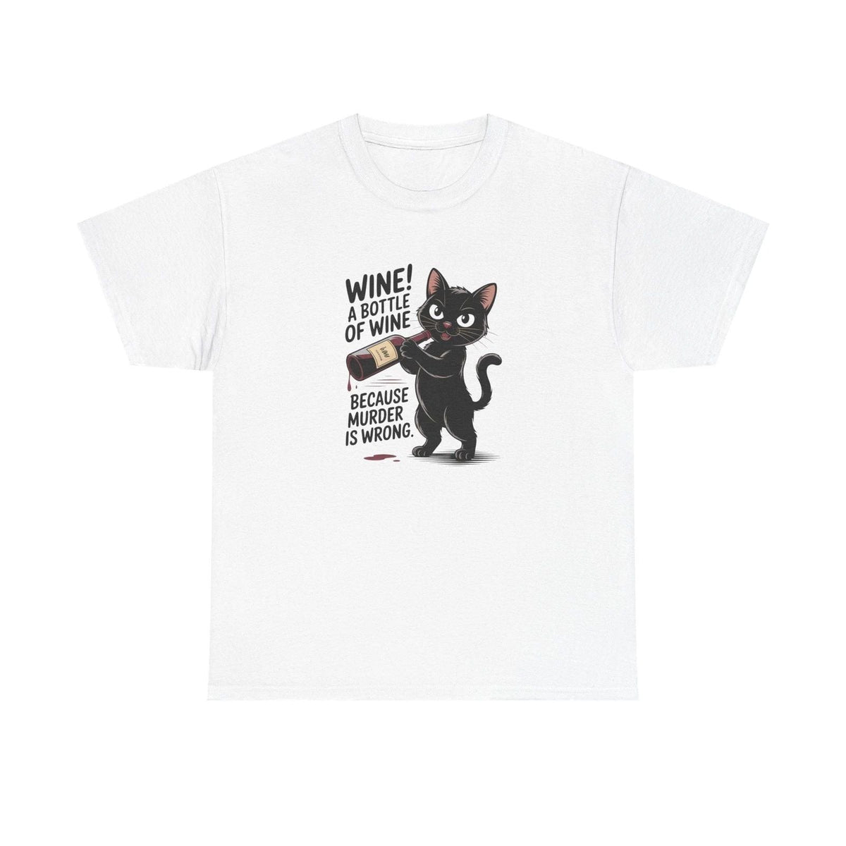 Black Cat Wine Lover Tee, Funny Graphic Print Shirt, Cat Mom Gift, Cat Lover Unisex