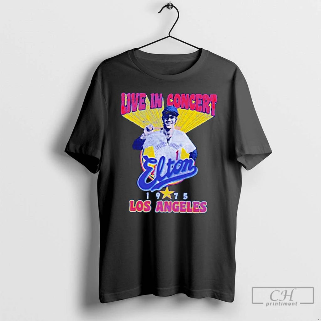Classic Elton John Live In Concert Los Angeles Dodgers 1975 Retro T Shirts Unisex