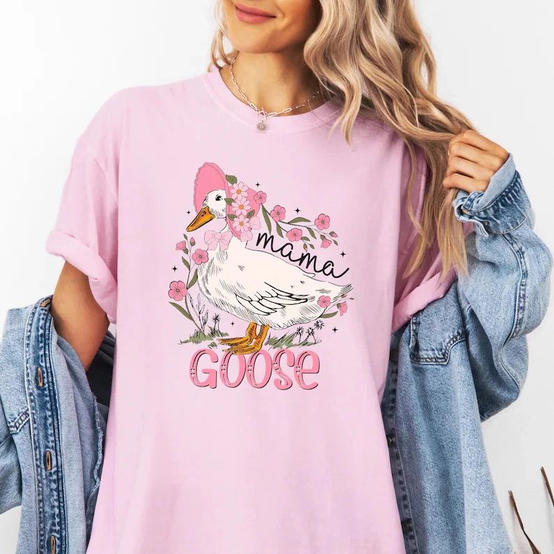 Mama Goose Floral Mothers Day Graphic Comfort Tee Cute Gift Unisex