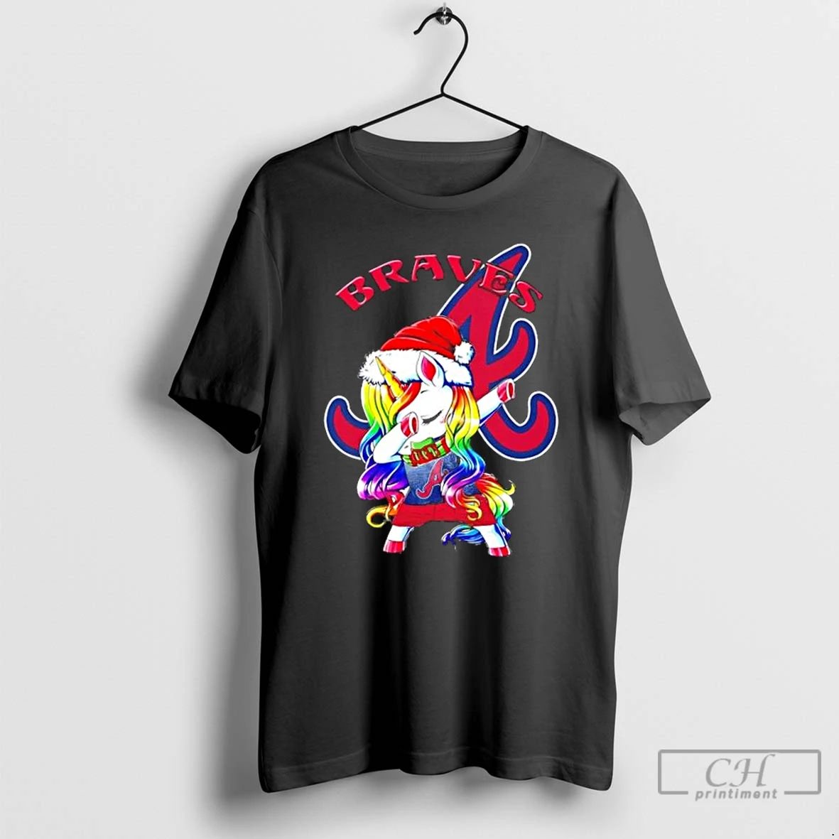 Classic Atlanta Braves X Unicorn Santa Hat Dabbing Merry Christmas T Shirts Unisex