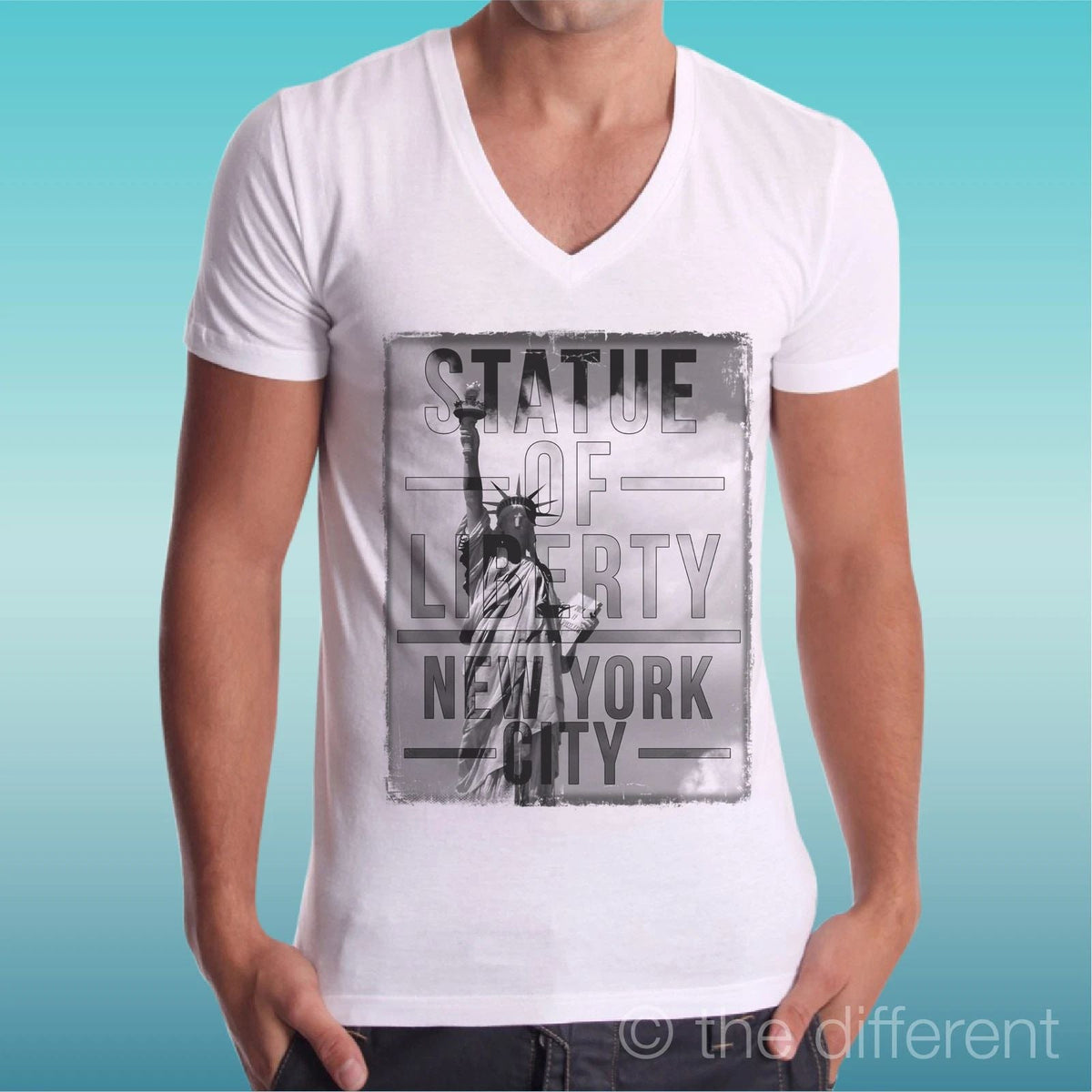 Man V Neck " Statue Of Liberty' New York " Gift Idea Road To Happiness Unisex