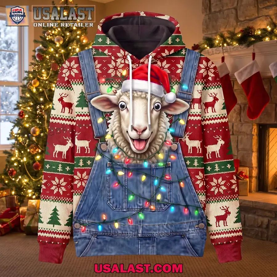 Funny Santa Sheep Overalls Ugly Christmas 3D Hoodie