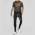 Men Grid Round Neck Hollow Loose Short Sleeve Unisex