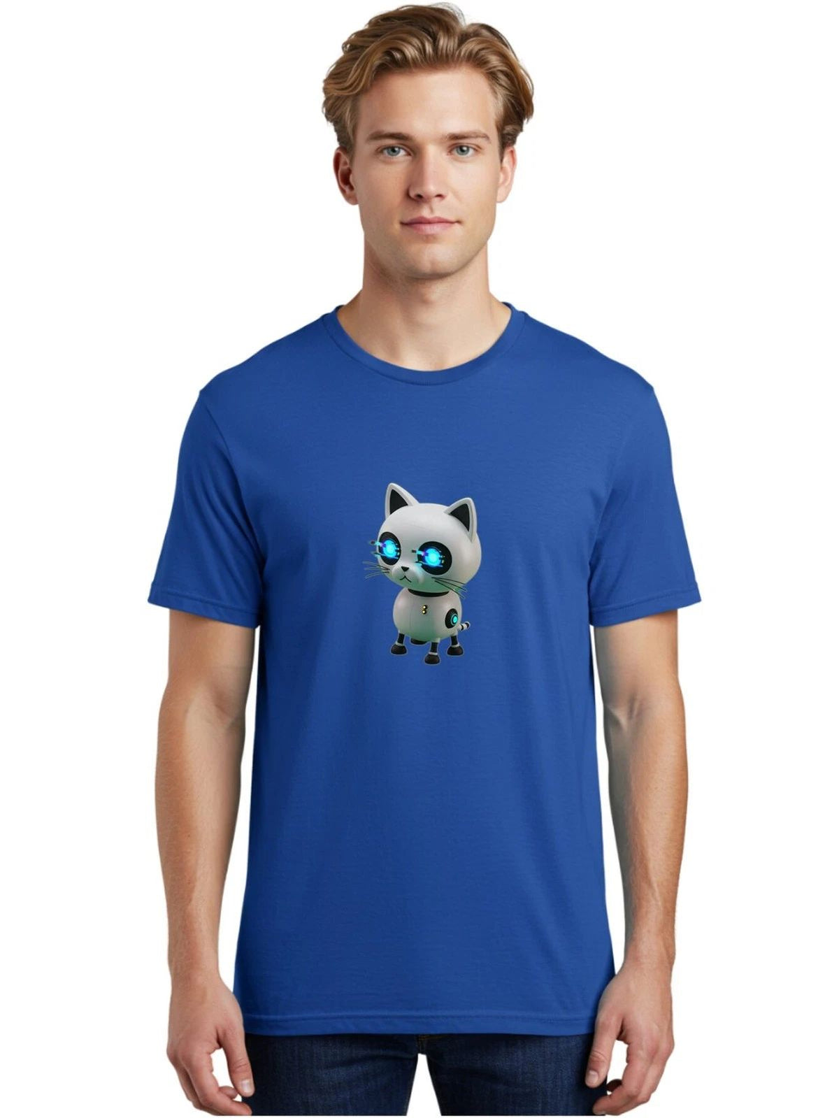 Robot-Cat Mens Graphic Tee, 100% Cotton, Casual Summer Wear Unisex