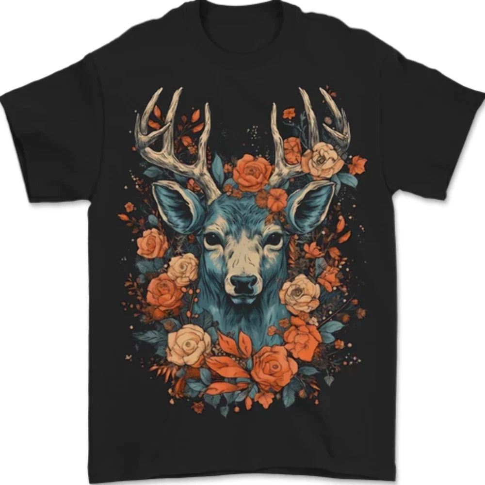 A Fantasy Deer With Flowers Mens 100% Cotton Unisex