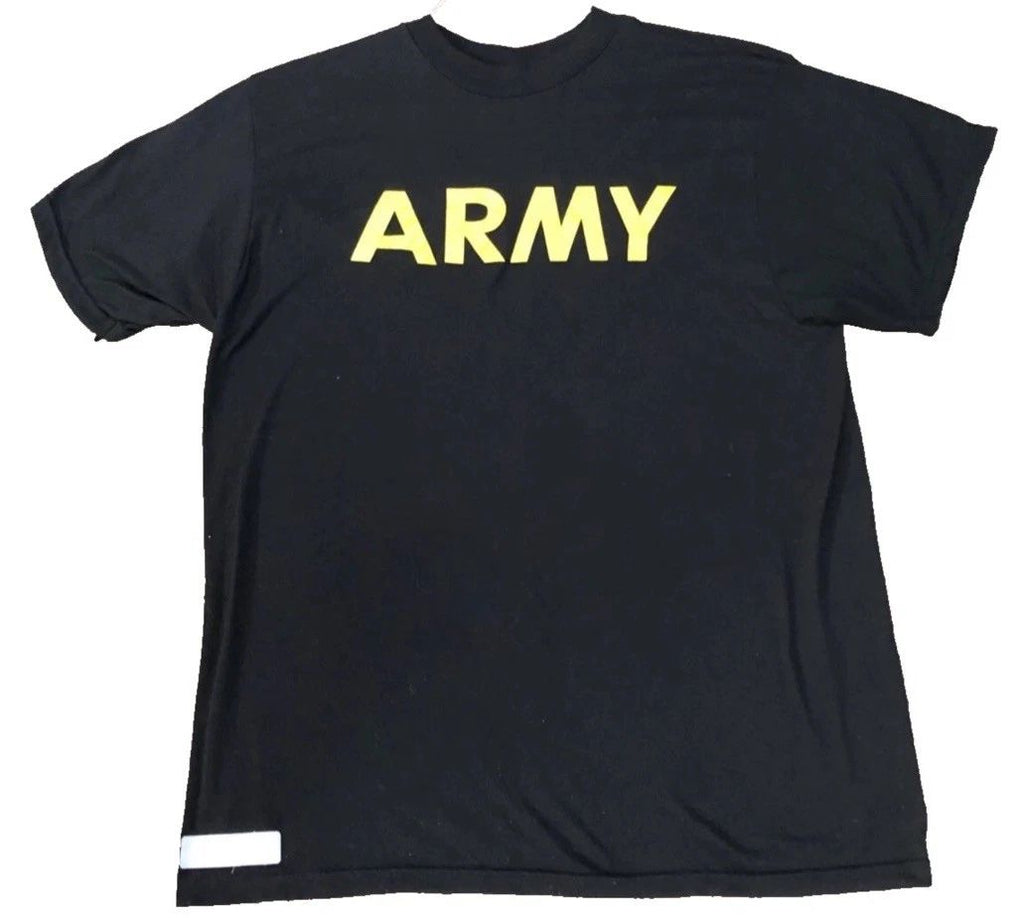 US Military Men's APFU Short Sleeve Shirt Army Black and Gold PT Fitness Large Unisex