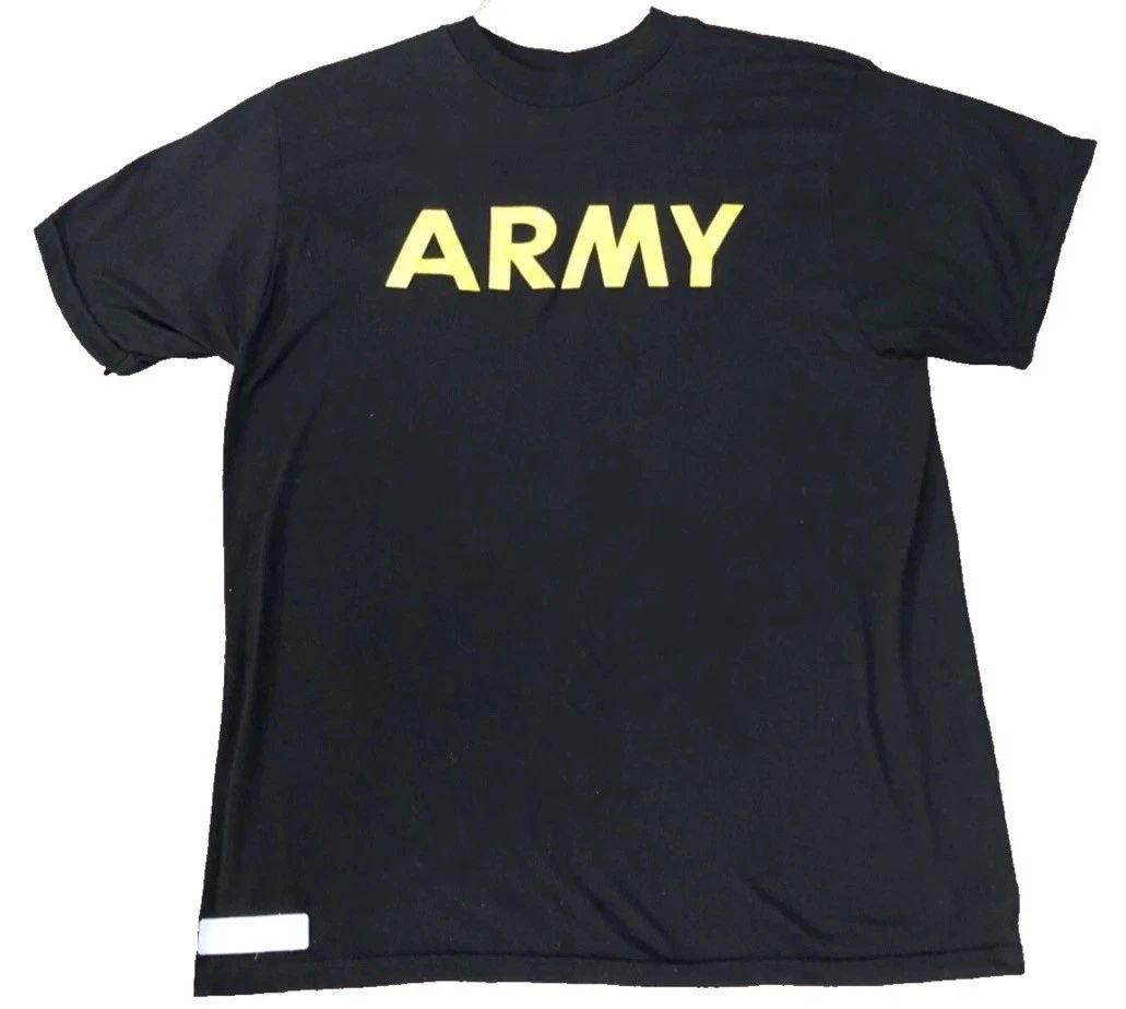 US Military Men's APFU Short Sleeve Shirt Army Black and Gold PT Fitness Large Unisex