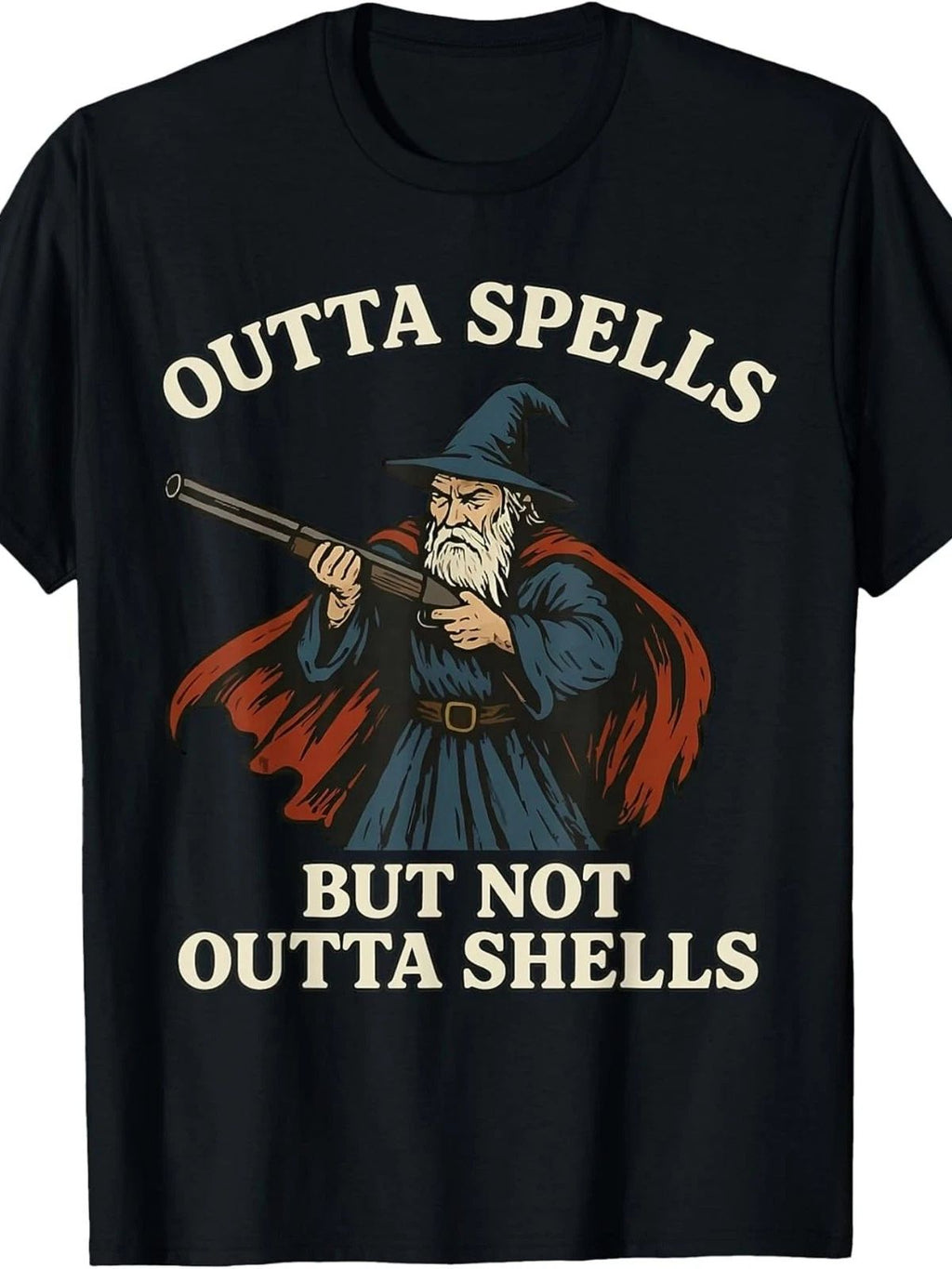 Funny Wizard Outta Spells | Not Outta Shells Graphic Tee Unisex