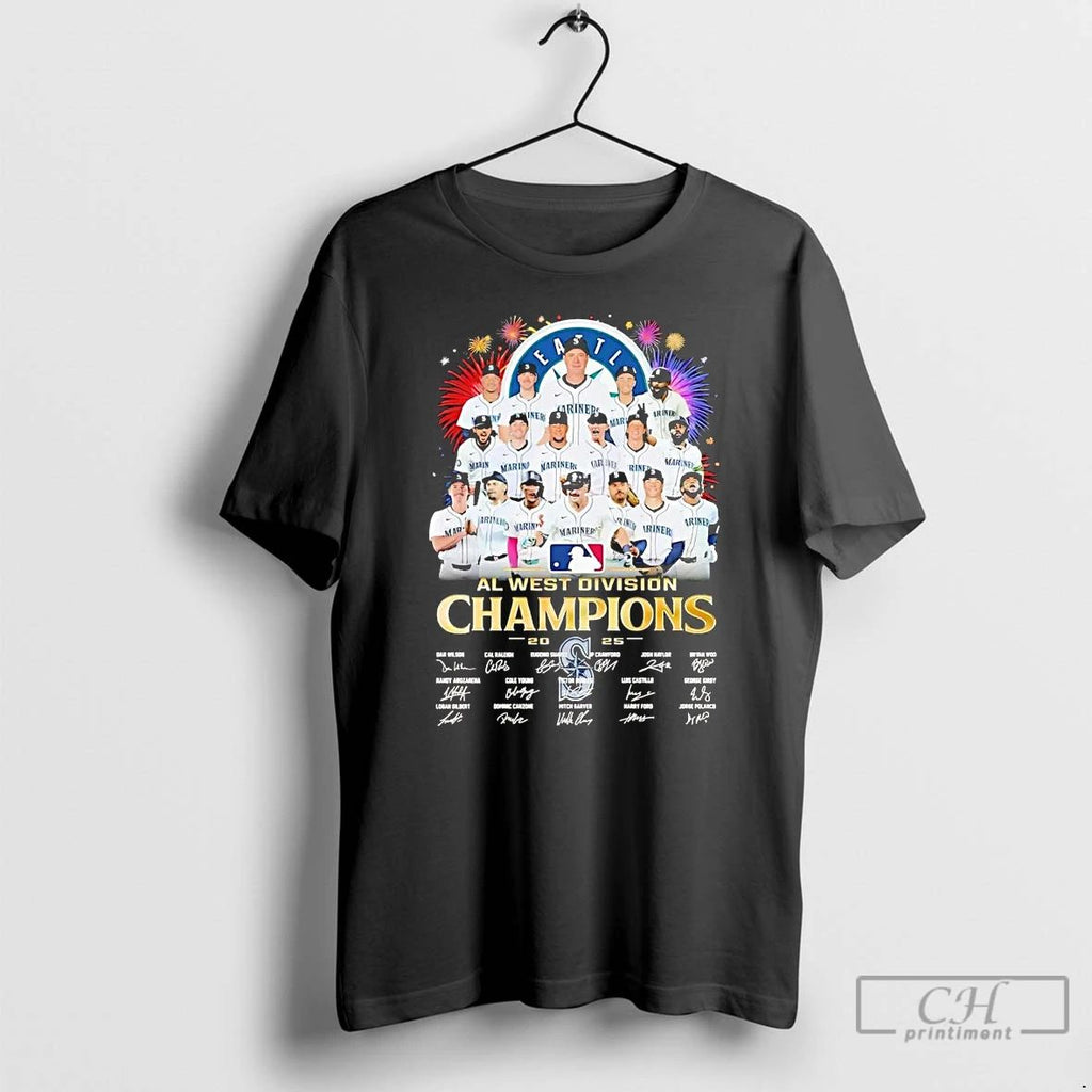 Classic Seattle Mariners 2025 Al West Division Champions Signatures T Shirts Unisex