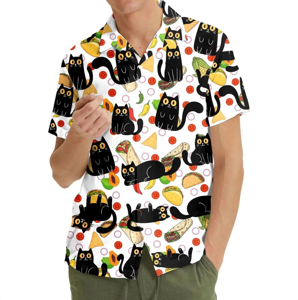 Cat and Taco Hawaiian Shirt Men Women Youth, Fun Colorful Shirt for Cat Lovers Unisex