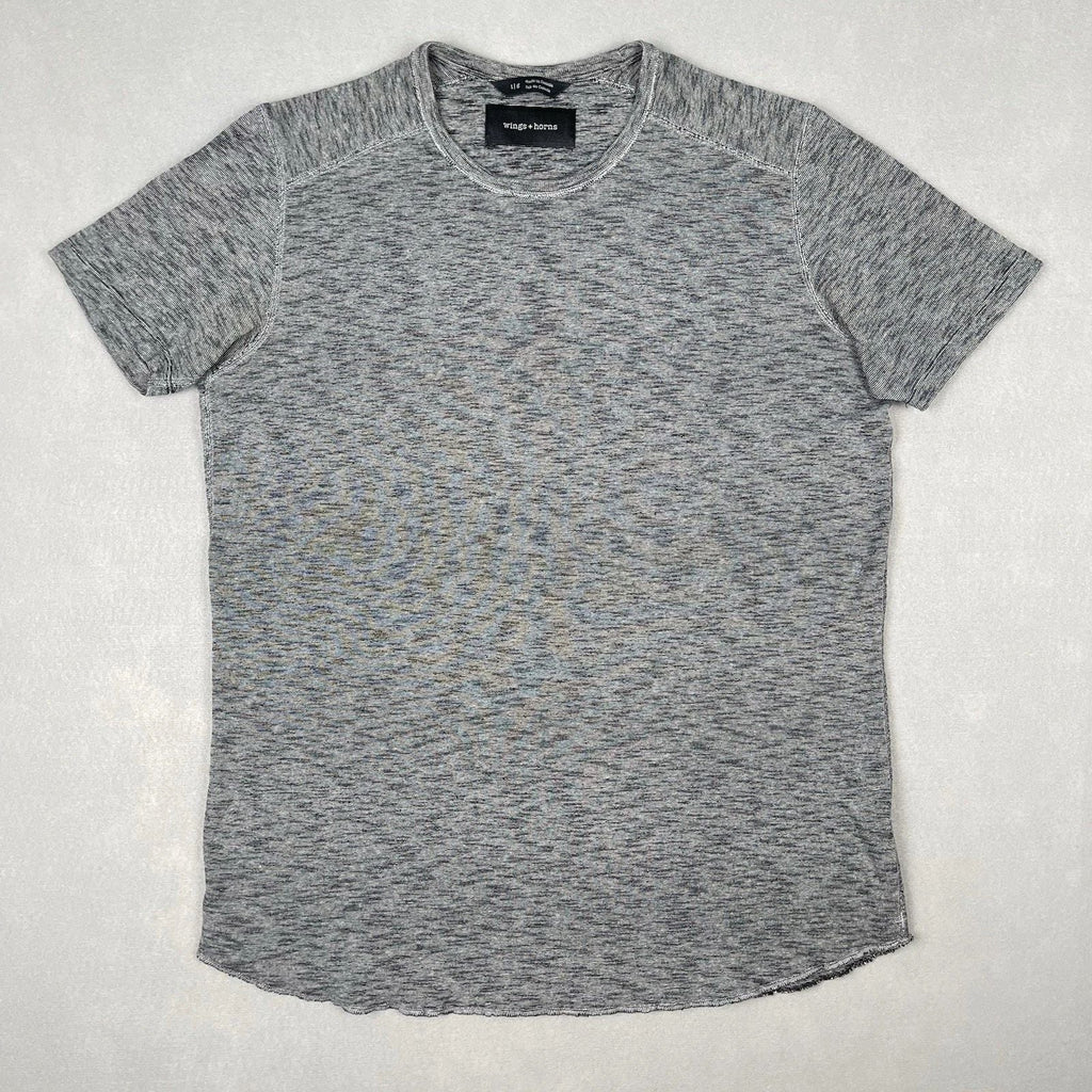 Wings + Horns Mens Slub Cotton T Shirt Sz L Heather Gray Raw Hem Minimalist Unisex