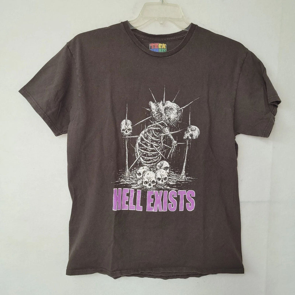 Teen Hearts Hell Exists Skeleton Skull Graphic Mens Large Brown Goth Alt Unisex