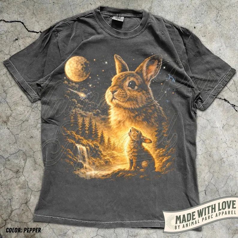 Vintage Bunny Howling Moon Comfort Tee Soft Cotton Animal Lover Unisex