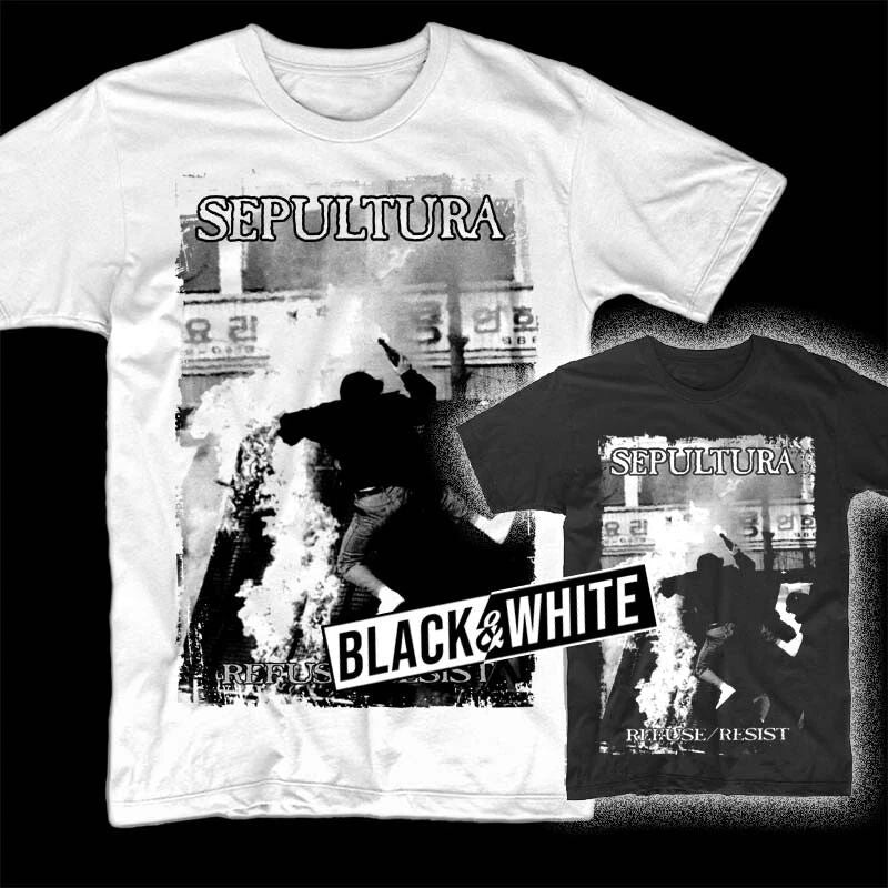 Sepultura Refuse Resist album T shirt BLACK WHITE Cavalera Conspiracy Unisex