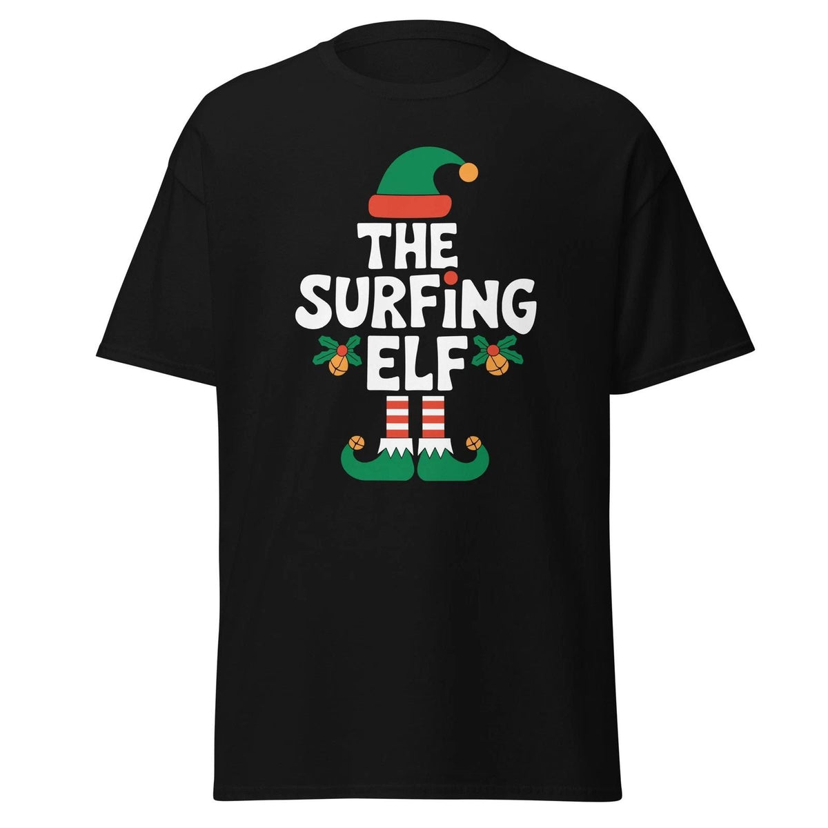 The Surfing Elf Xmas Santa Claus Funny Christmas Shirt Unisex