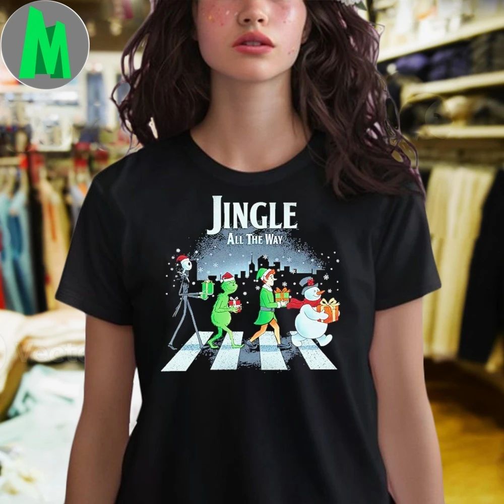Jack Skellington And the Elf and Frosty the Snowman Jingle All the Way Jingle Road Shirt Unisex
