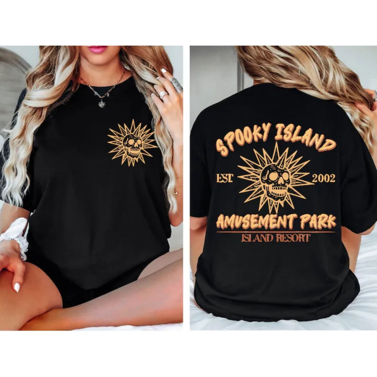 Spooky Island Amusement Park Skull Retro Graphic Tee Dark Aesthetic Unisex