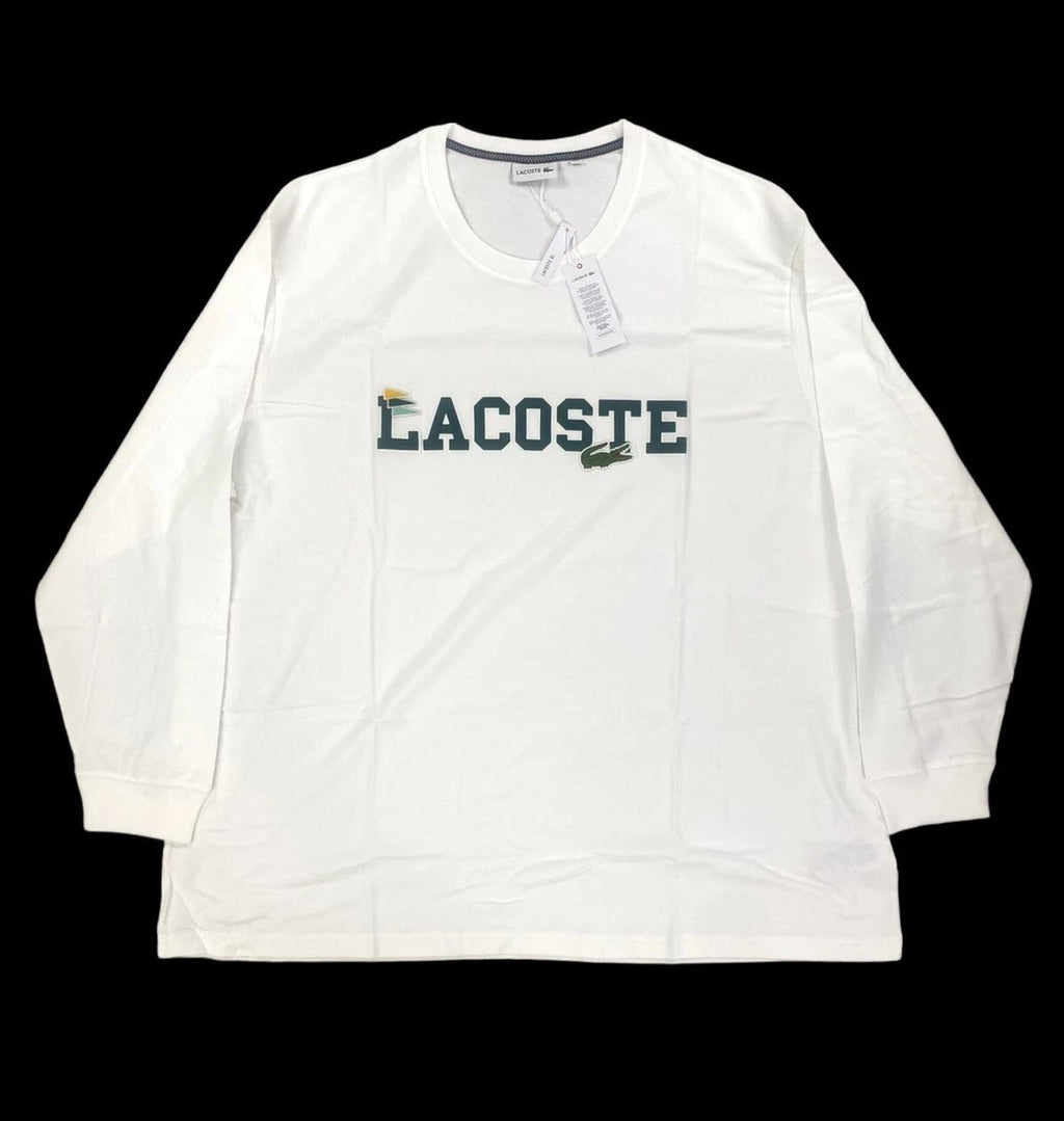 NEW Lacoste Big & Tall Graphic Croc Crew Long Sleeve Mens T Shirt White Green Unisex