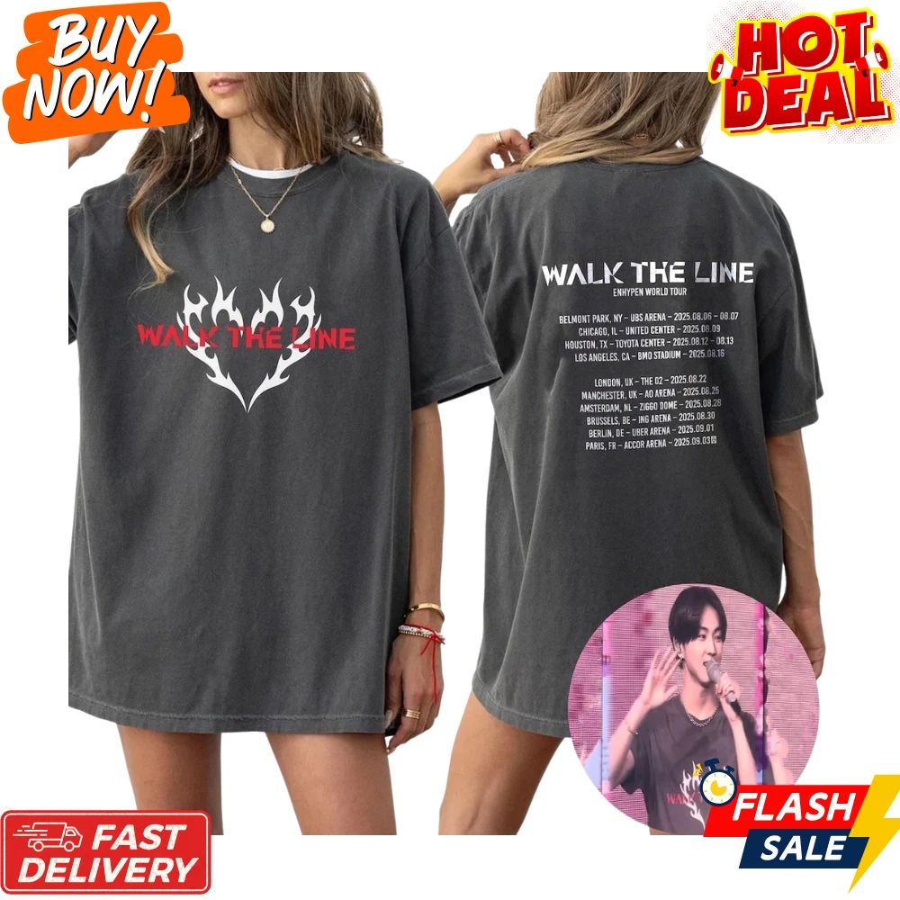 HOT! Enhypen Walk The Line Tour , Kpop Fan Concert Merch Unisex Tee S-5XL Unisex