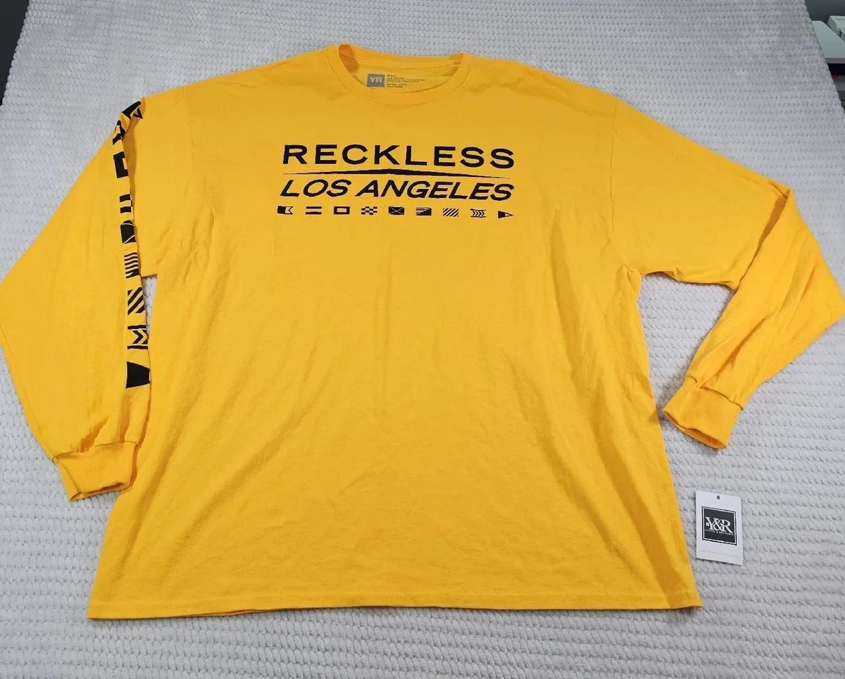 Young & Reckless Shirt Mens 2X Yellow Long Sleeve Los Angeles Street Wear New Unisex