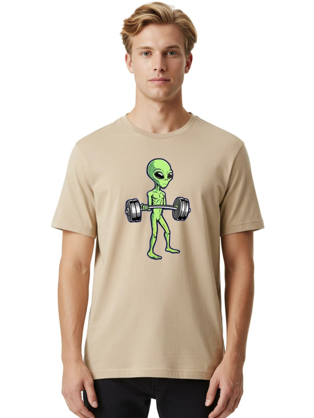 Alien-Lifting-Weights-1 Mens Graphic Tee, 100% Cotton, Casual Summer Wear Unisex