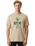 Alien-Lifting-Weights-1 Mens Graphic Tee, 100% Cotton, Casual Summer Wear Unisex