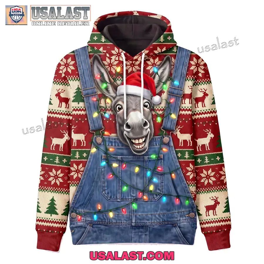 Funny Santa Donkey Overalls Ugly Christmas 3D Hoodie