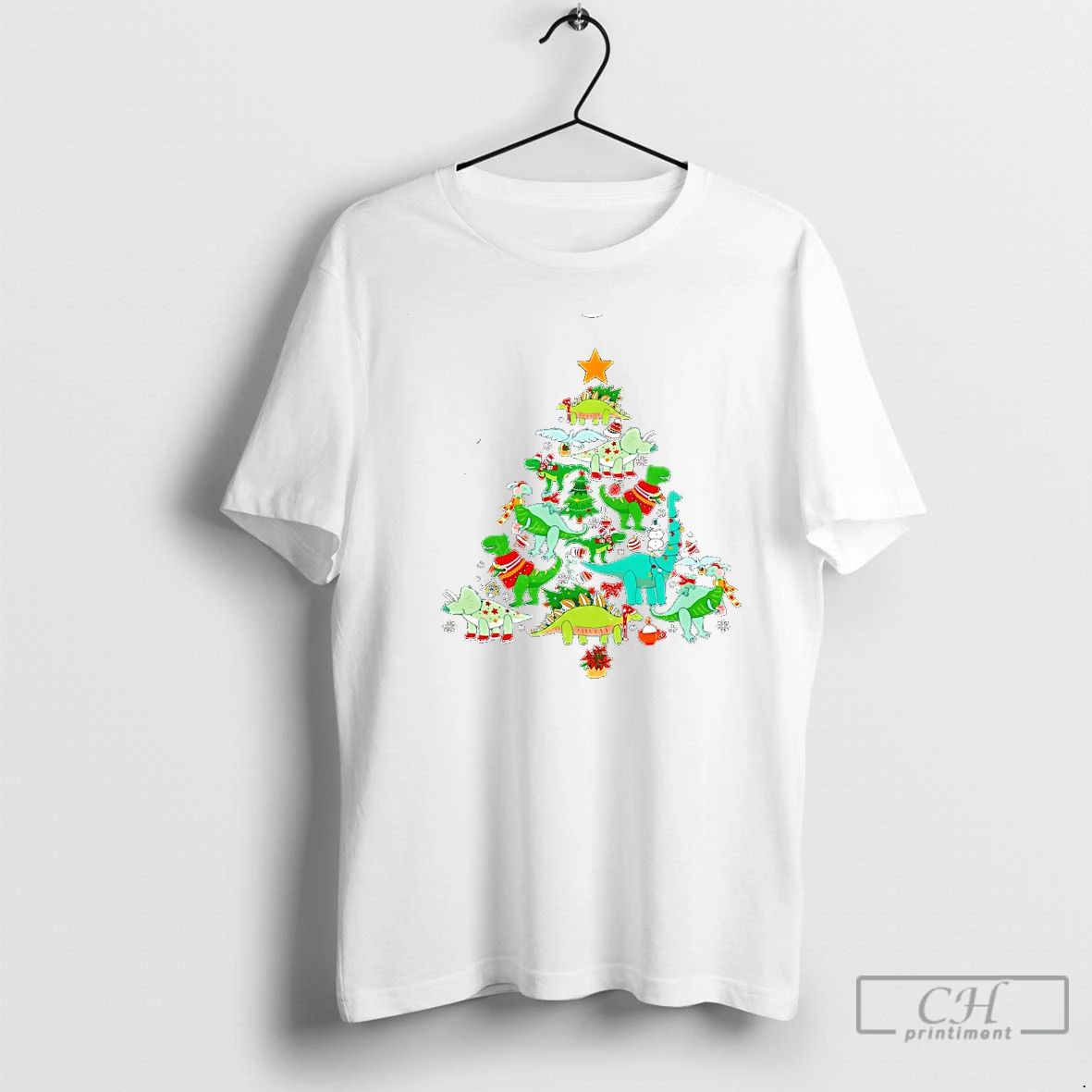 Classic Dinosaur Christmas Tree Holiday T Shirts Unisex