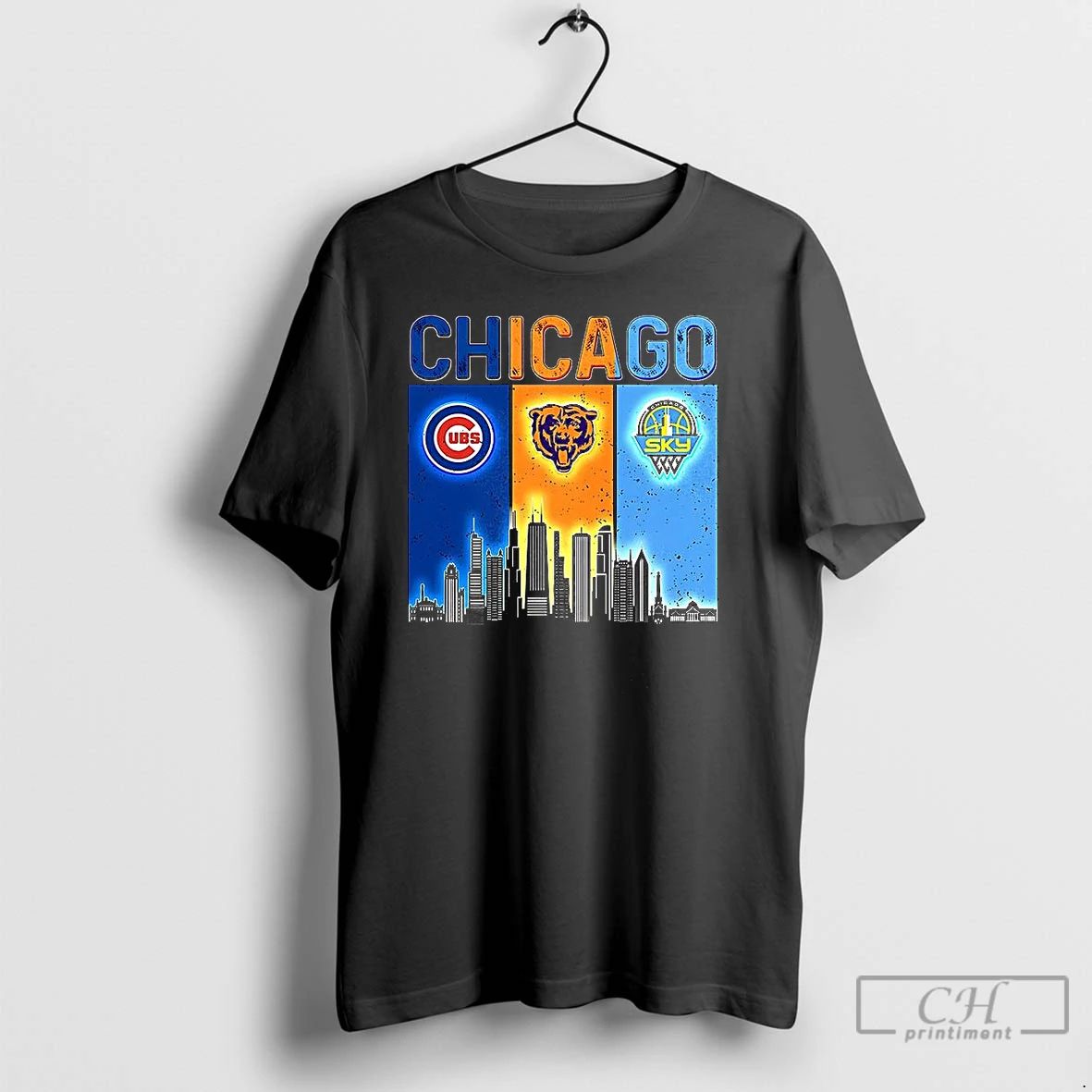 Premium Chicago Sports Teams Cubs Bears Sky Logo Skyline T Shirts Unisex