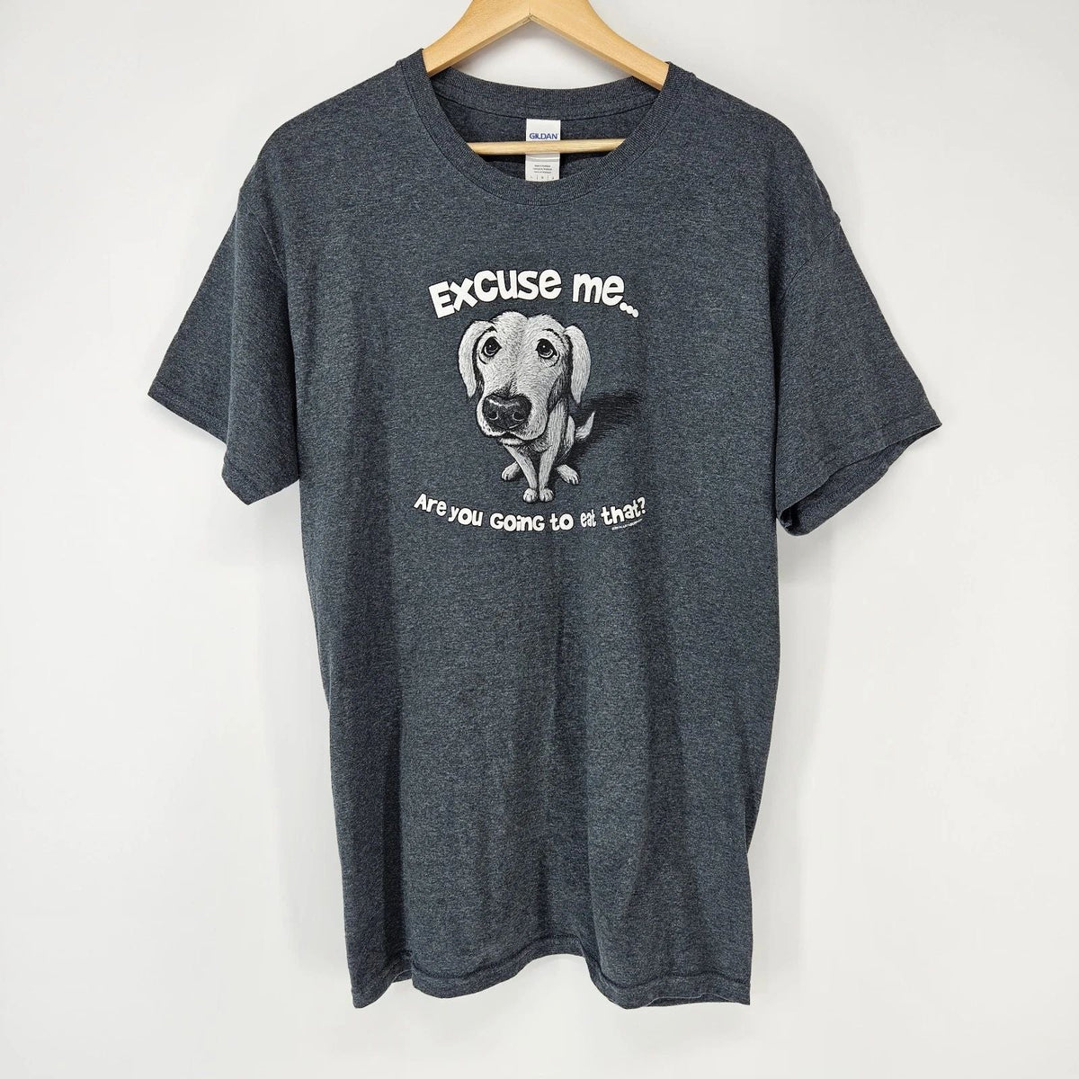 Graphic Mens Large Gray Dog Excuse Me Are You Going To Eat That Tee Unisex