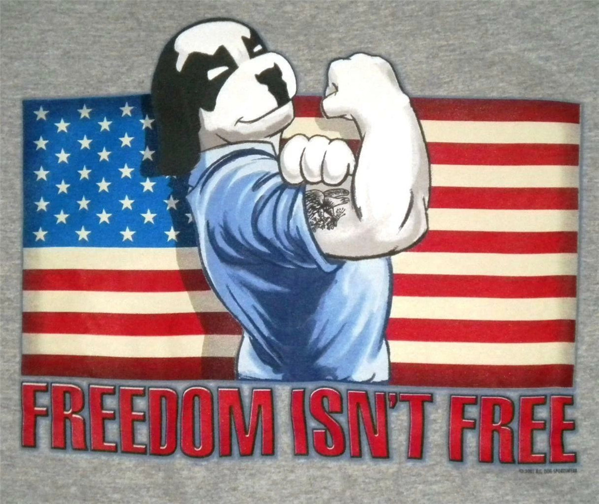 Freedom Isn't Free Flex Muscle Flag Big Dogs T Shirt Med Large 2X 4X 5X Gray Unisex