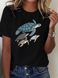 Unisex Turtle Family Print Casual Summer Top for Men and Women Turtle Unisex