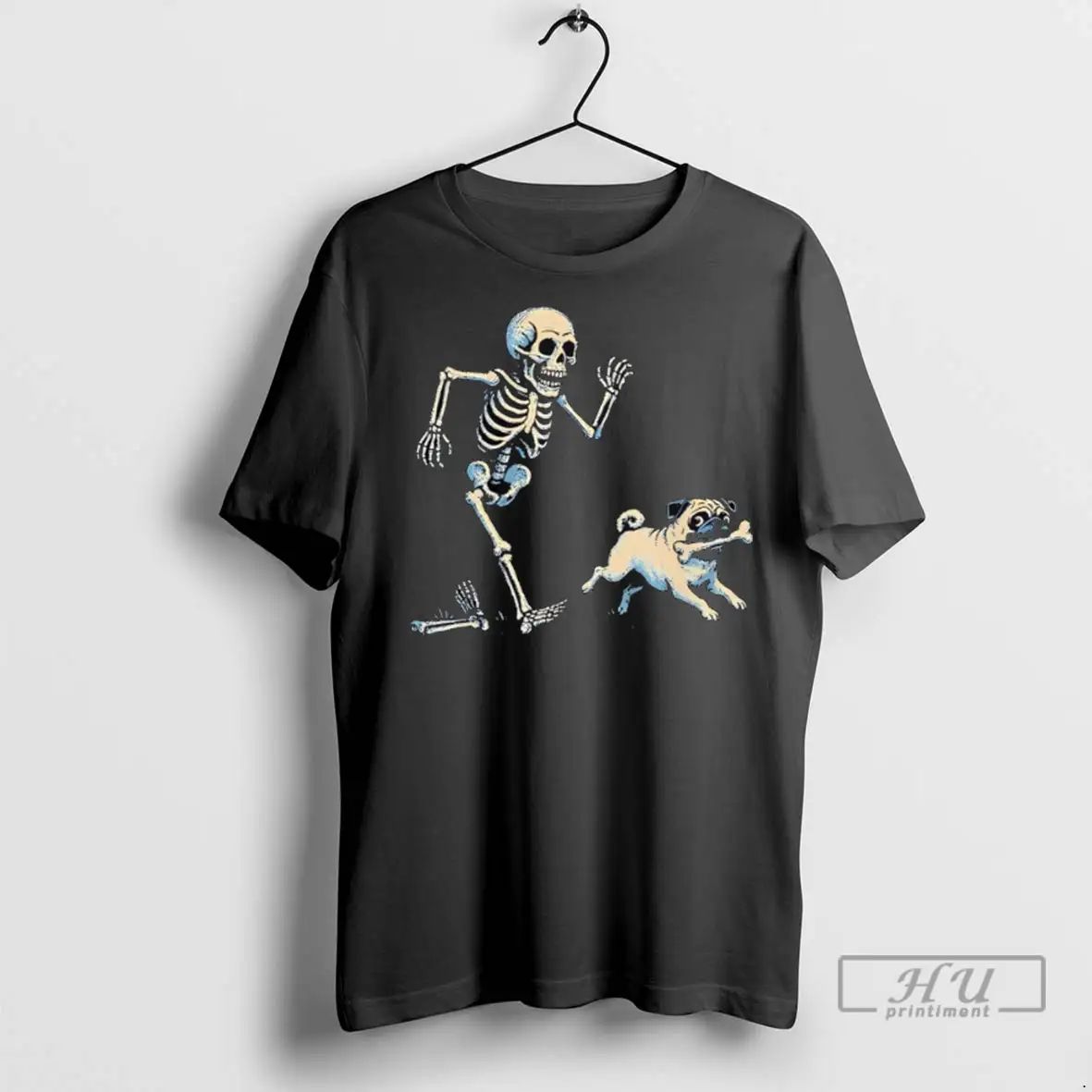 Officials Skeleton Chasing Pug Halloween Dog Mom Pug T Shirts Unisex