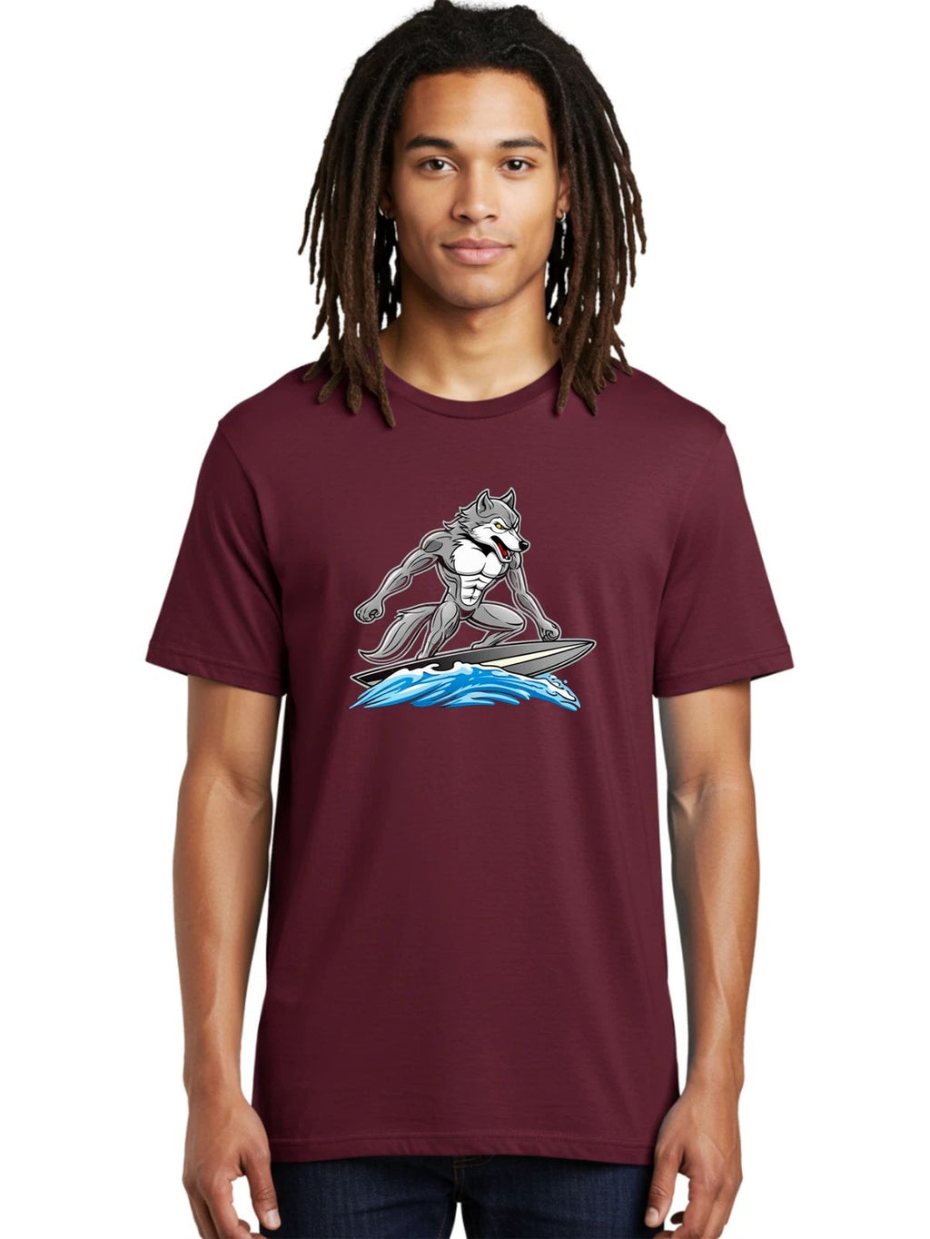 Gray-Wolf-Surfing Mens Graphic Tee, 100% Cotton, Casual Summer Wear Unisex