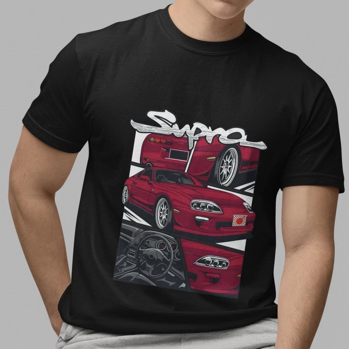 Streetwear Toyota Supra JDM Sports Car Graphic Black Casual Men’s Top Unisex