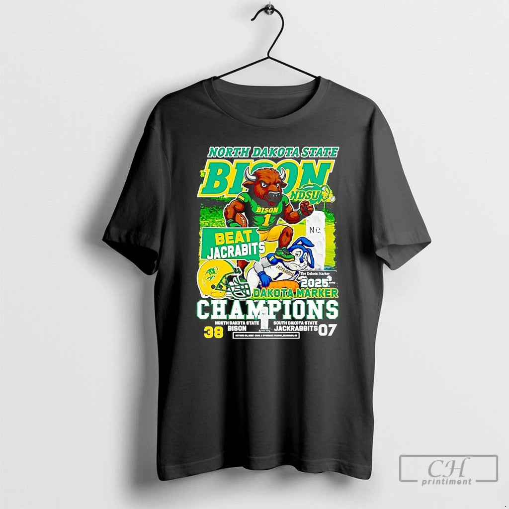 Classic North Dakota State Bison Beat Jackrabbits 2025 Dakota Marker Champions T Shirts Unisex