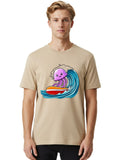 Octopus-Surfing-1 Mens Graphic Tee, 100% Cotton, Casual Summer Wear Unisex