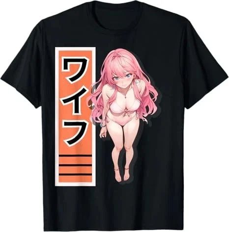 Anime Pink Hair Waifu T Shirt Size S - 5XL Gift For Friends Unisex