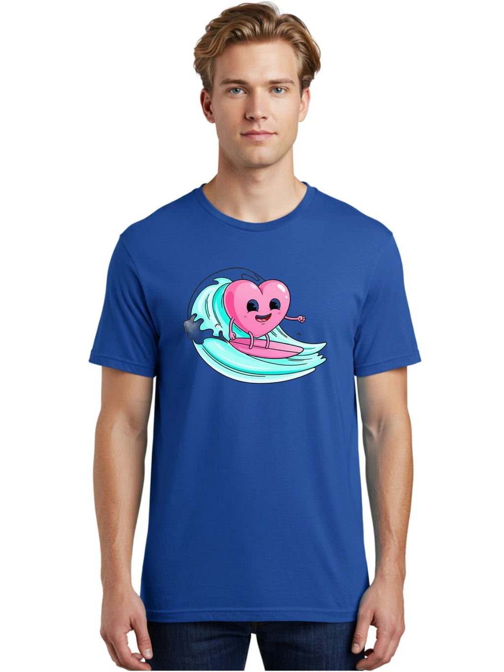 Heart-Surfing Mens Graphic Tee, 100% Cotton, Casual Summer Wear Unisex