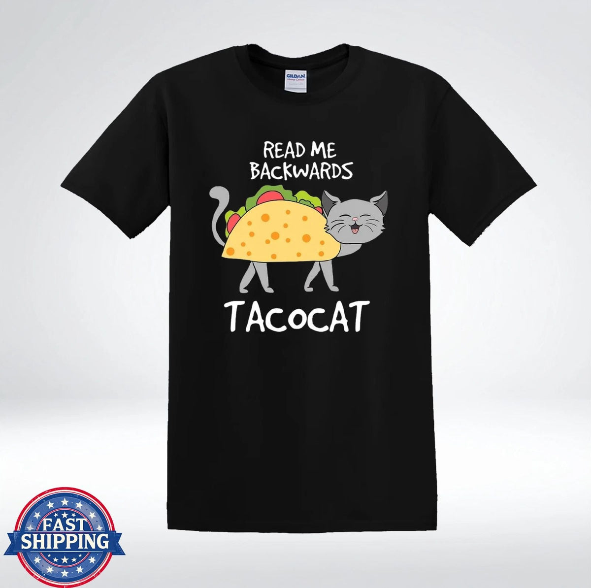 Tacocat Shirt Read Me Backwards Funny Cat Taco Palindrome Unisex